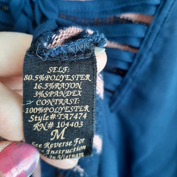 MINE Navy Knit Long sleeve sheer back  strappy cut out back Medium - Picture 4 of 8